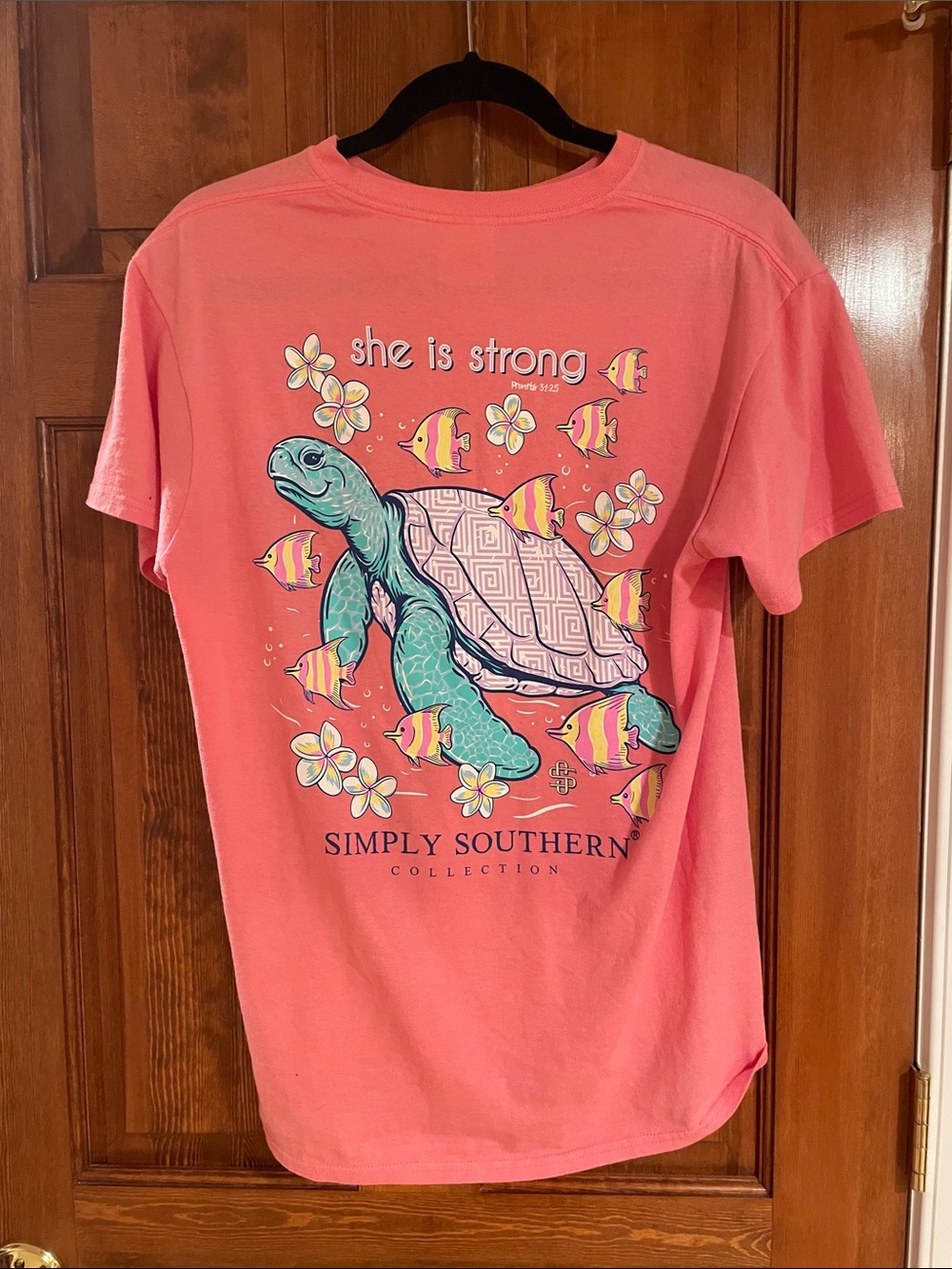 Simply Southern Coral Pink Short Sleeve Tee with Small Logo Turtle - Picture 5 of 7